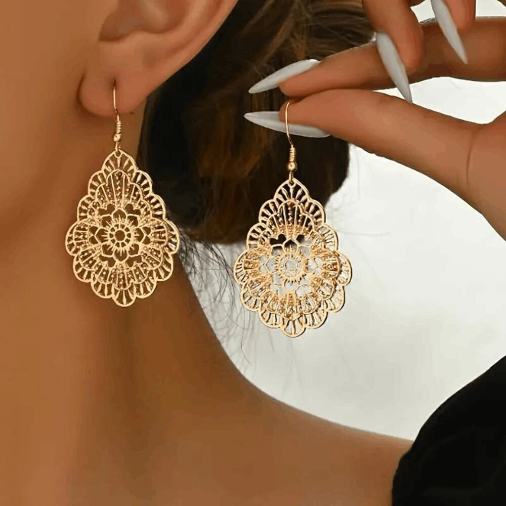 Boho Filigree Gold Dangle Earrings